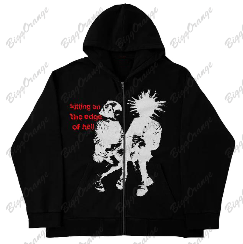 Sweat à capuche zippé imprimé Harajuku pour femmes, sweat-shirt de rue, veste Hip Hop, vêtements Goth Punk, garçons et filles, Y2K
