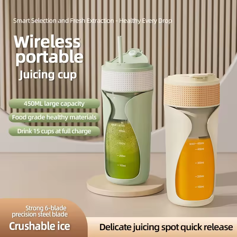 Pembuat Jus Buah Elektrik Portabel 450Ml USB Mixer Jus Mini Isi Ulang dengan Cangkir Ganda 6 Bilah untuk Smoothie Sayuran dan Buah