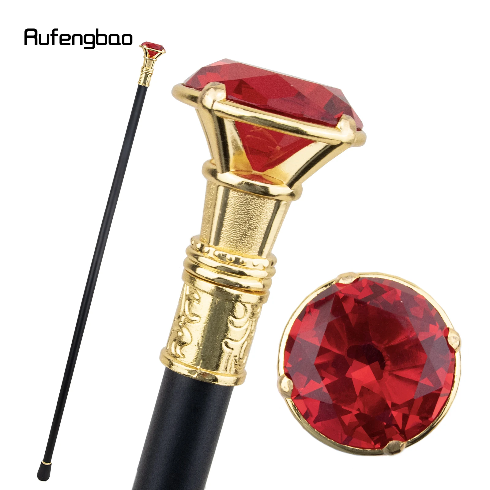 Bastón para caminar de una sola articulación dorado tipo diamante rojo, bastón decorativo para fiesta de cosplay, bastón para caminar a la moda, báculo de Halloween de 93cm