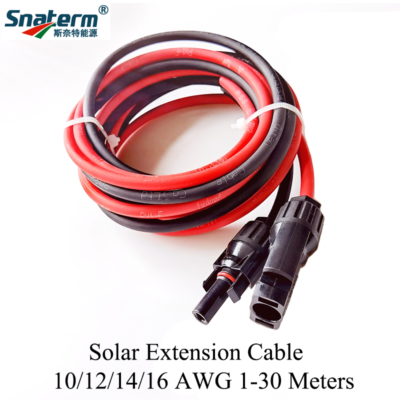 1 par de cabo de extensão do painel solar fio de cobre preto e vermelho com conector solar cabo fotovoltaico 6/4/2.5 mm2 10/12/14 awg