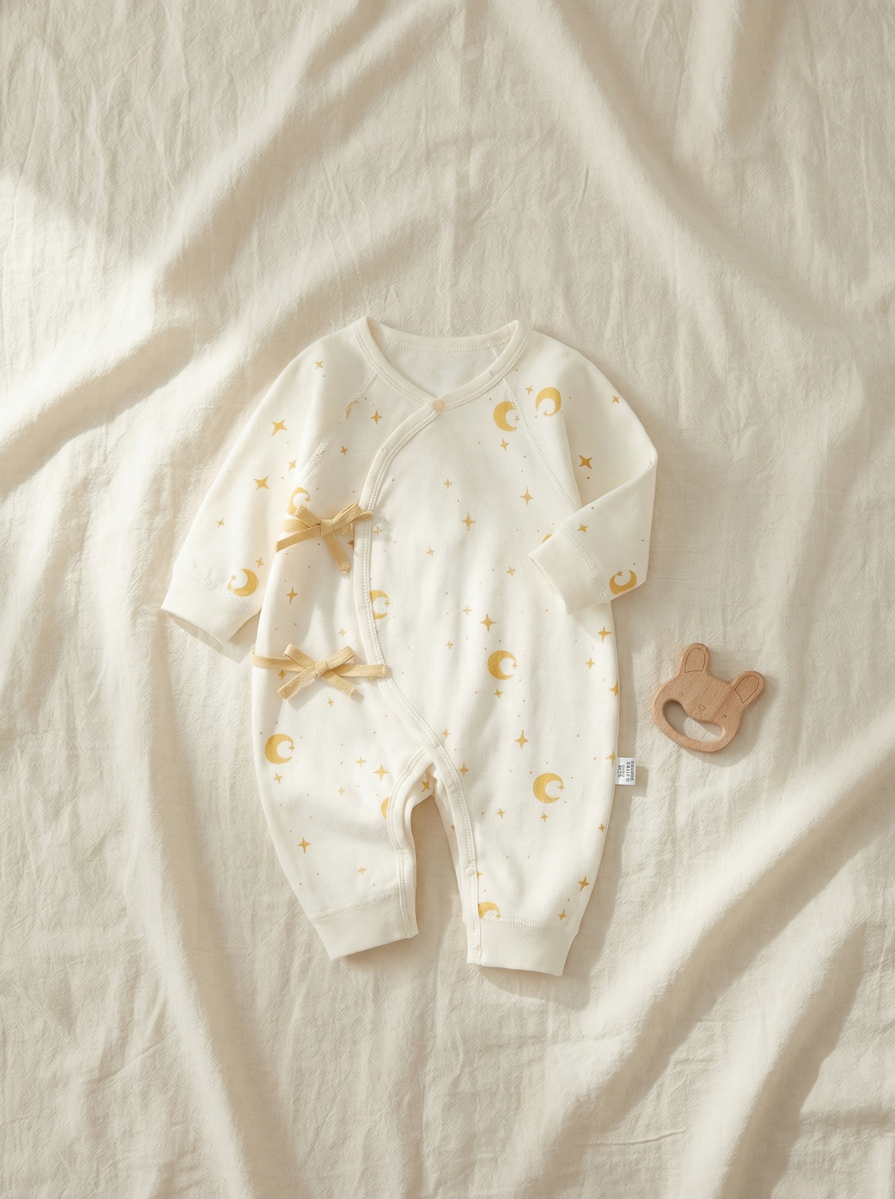 Macacão de Bebê 0-6 Meses, Pijama de Algodão Macio e Respirável, Romper para Recém-Nascidos com Estampa de Estrelas e Lua, Pijamas Unissex para Bebês