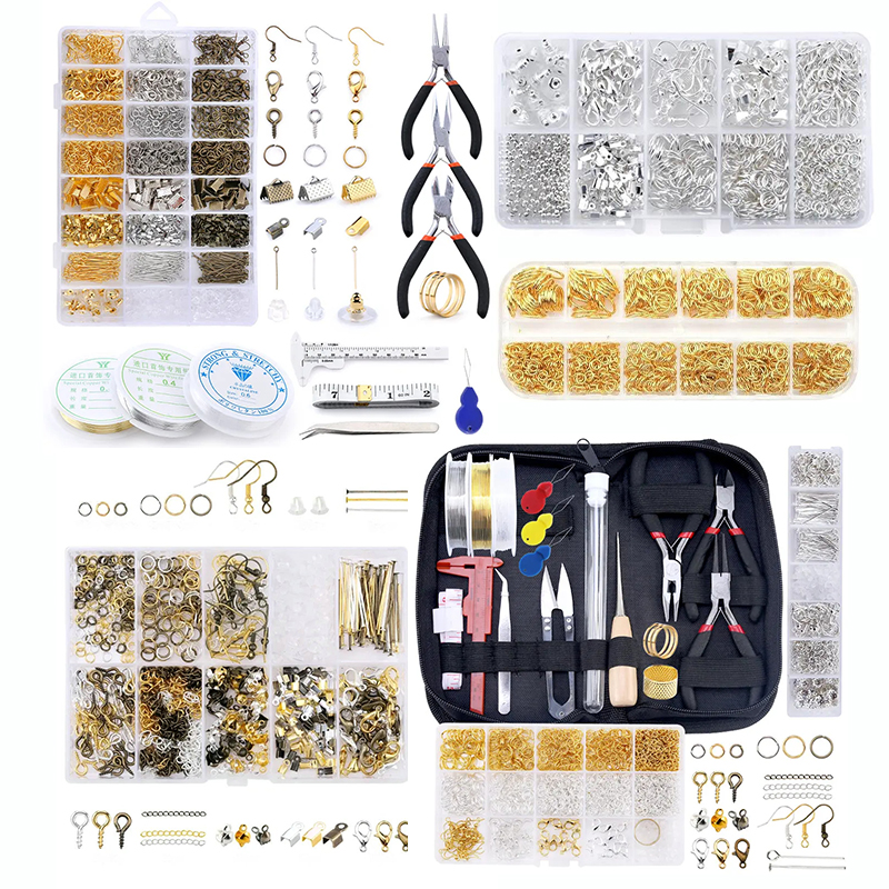 Set di Accessori in Lega per Creazione Gioielli, Strumenti per Bigiotteria, Filo di Rame, Anelli Aperti, Ganci per Orecchini, Kit di Forniture per Creazione Gioielli