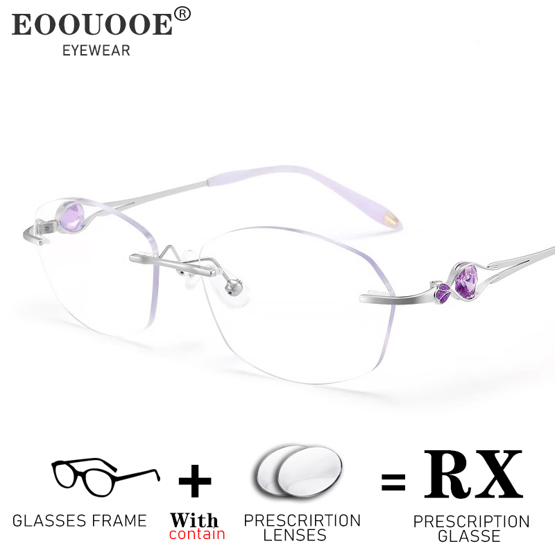 Optische Diamant Frauen Titan Brillen Brillen Linsen Myopie Lesen Brillen Progressive Hyperopie Randlos