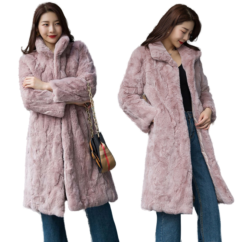 Abrigo de piel auténtica para mujer, chaquetas de piel de conejo Natural, chaleco largo de invierno, prendas de vestir exteriores peludas y cálidas, abrigo de piel, ropa de piel de alta calidad