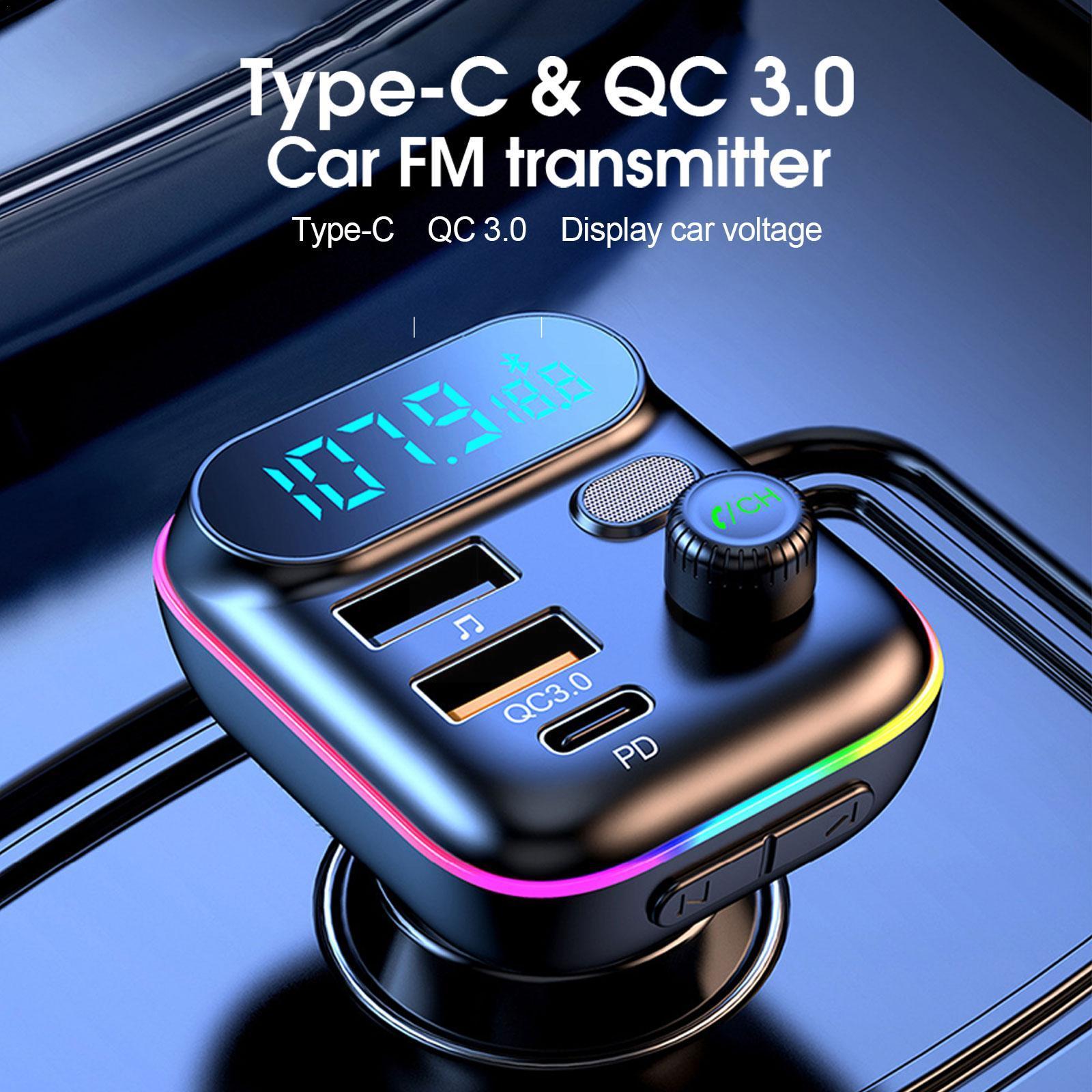 Автомобильный быстрый зарядный Bluetooth 5,0 FM-передатчик PD двойной плеер музыка Type-C красочный окружающий MP3 свет прикуриватель USB C0E3