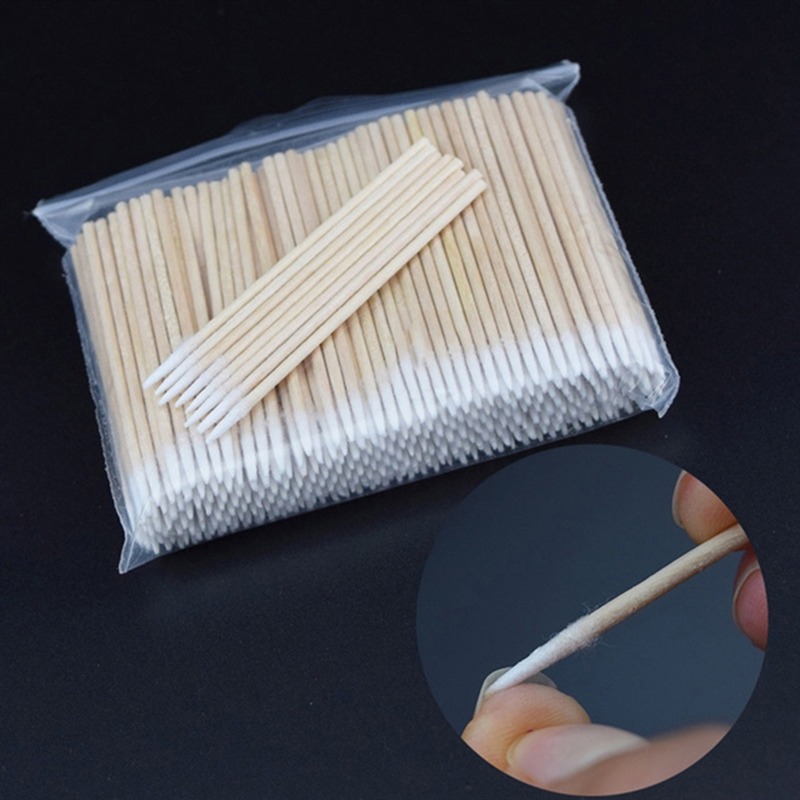 100/300 PCS Ohr Pflege Sauber Holz Griff Spitz Spitze Kopf Baumwolle Semi Permanent Augenbraue Wimpern Tattoo Gewinde Schönheit Make-Up entfernen