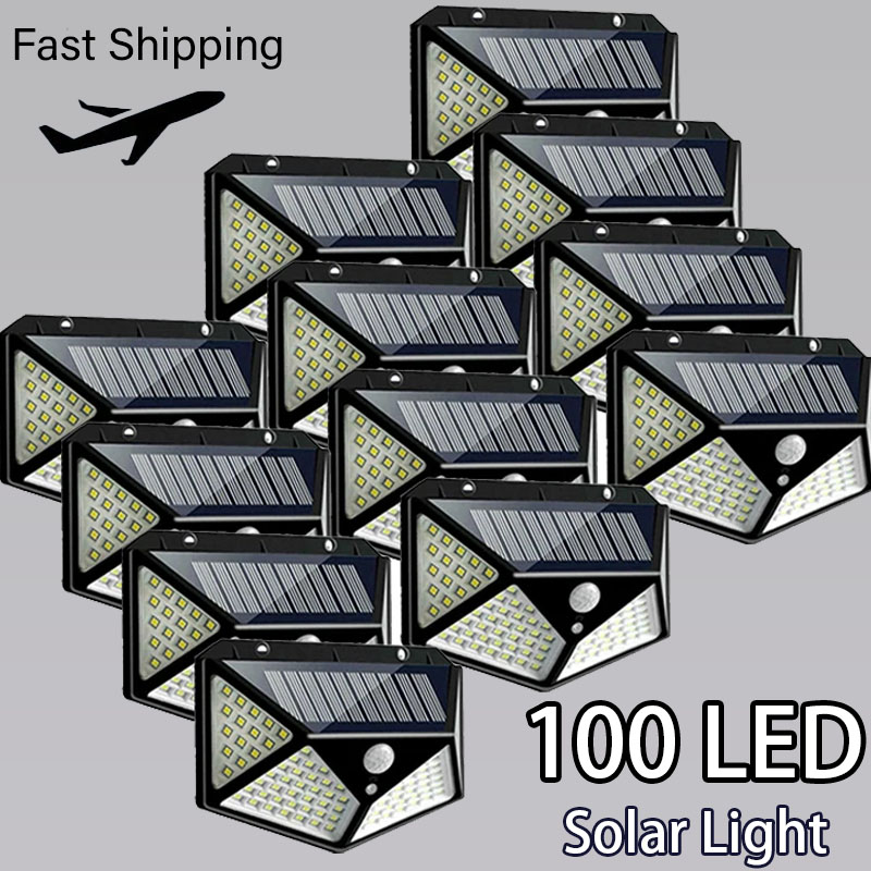 100 lampes solaires à détecteur de mouvement LED pour extérieur, lot de 1/2/4/8/12, sans fil, étanches, projecteur de sécurité PIR pour la décoration de jardin et de cour
