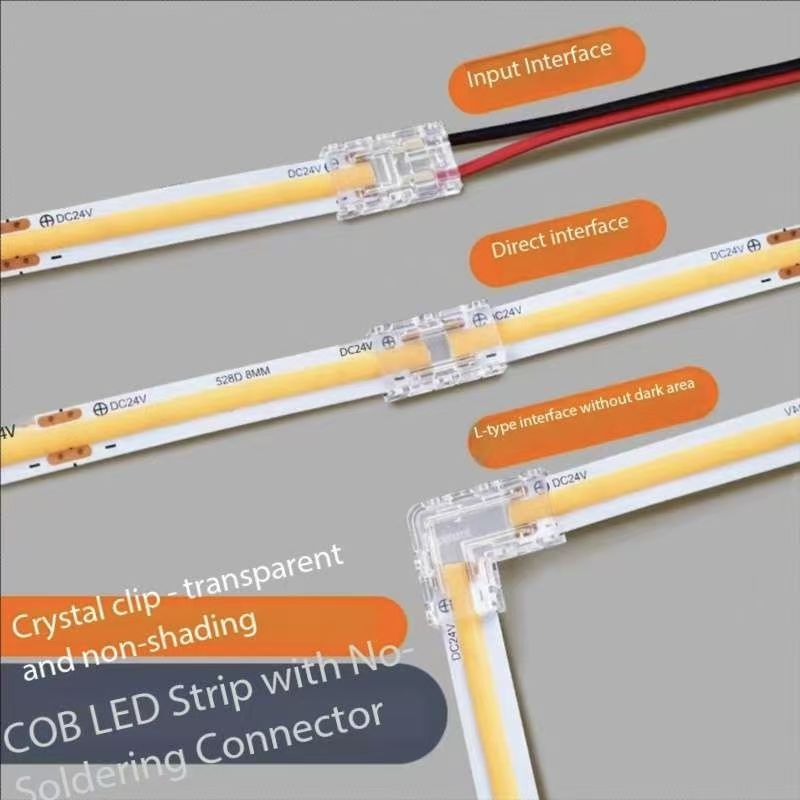 COB Connector 8mm 5-24v 2pin LED Strip Terminal Extension Wire LED Connectors Fixed Clips For Pin No Dark Area Single Dual End