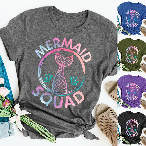 T-shirt colorata con stampa di squadre di sirene T-shirt da donna a maniche corte o collo T-shirt allentata da donna estiva Top Camisetas Mujer