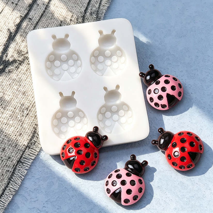 Molde de Silicone Joaninha para Confeitaria, Ferramentas de Resina, Molde para Cupcake, Ferramentas de Decoração de Bolo com Fondant