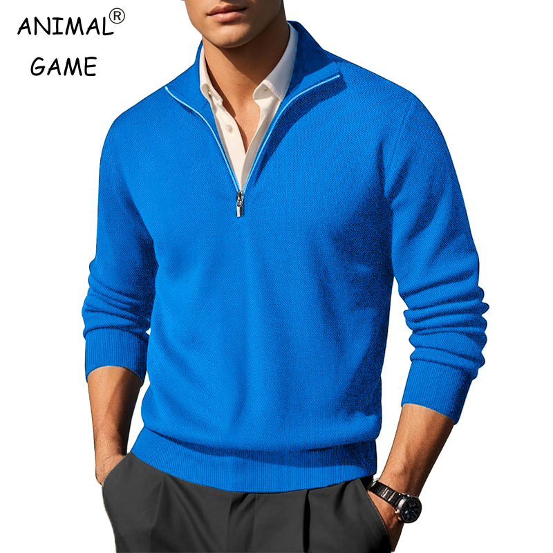 เสื้อสเวตเตอร์คาร์ดิแกนผู้ชาย Animal Game แบบสวมหัว มีซิป ผ้าถักเนื้อหนา อุ่น สไตล์ลำลอง สตรีทแวร์