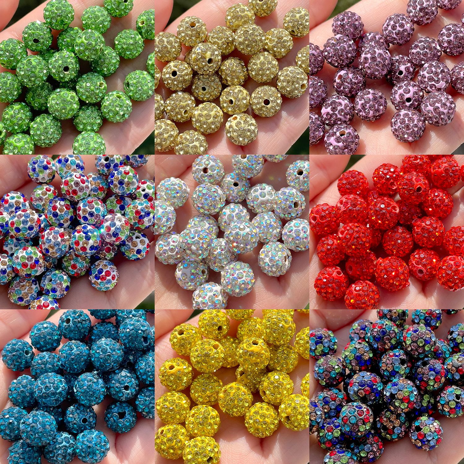 10 Buah 6/8/10Mm Kristal Ceko Berlian Imitasi Pave Bola Disko Manik-manik Tanah Liat Bulat Manik-manik Spacer Pesona untuk DIY Membuat Perhiasan Gelang