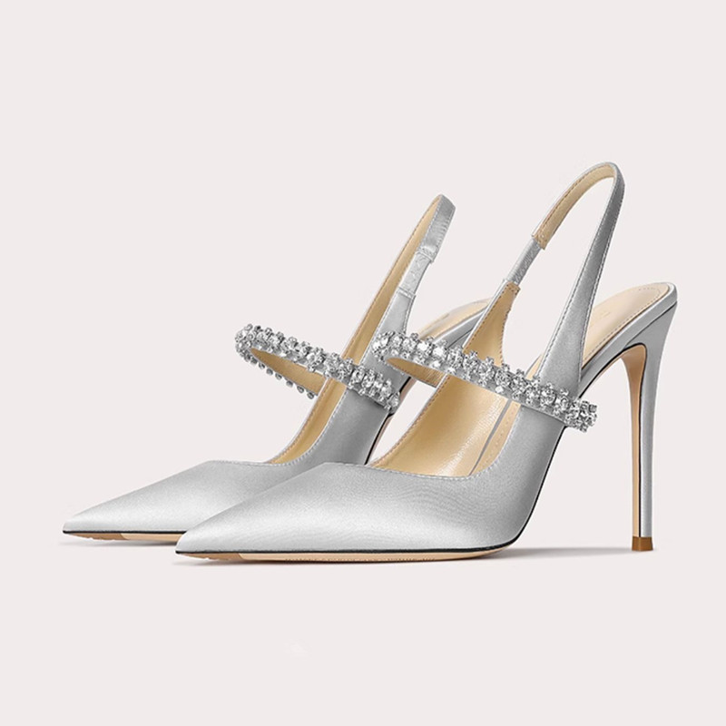 Size 34 45 Women's Diamond Bao Head Sandals 2025 New Thin Heel Pointed Sheepskin Leather High Heels Women's Wedding Shoes