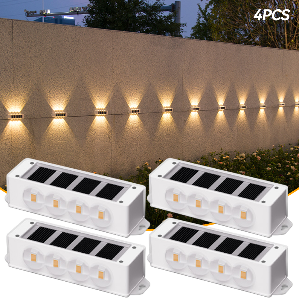 Appliques murales solaires chaudes, éclairage haut et bas, 8led, lavage mural, étanche, pour clôture extérieure, passerelle, porche, pont