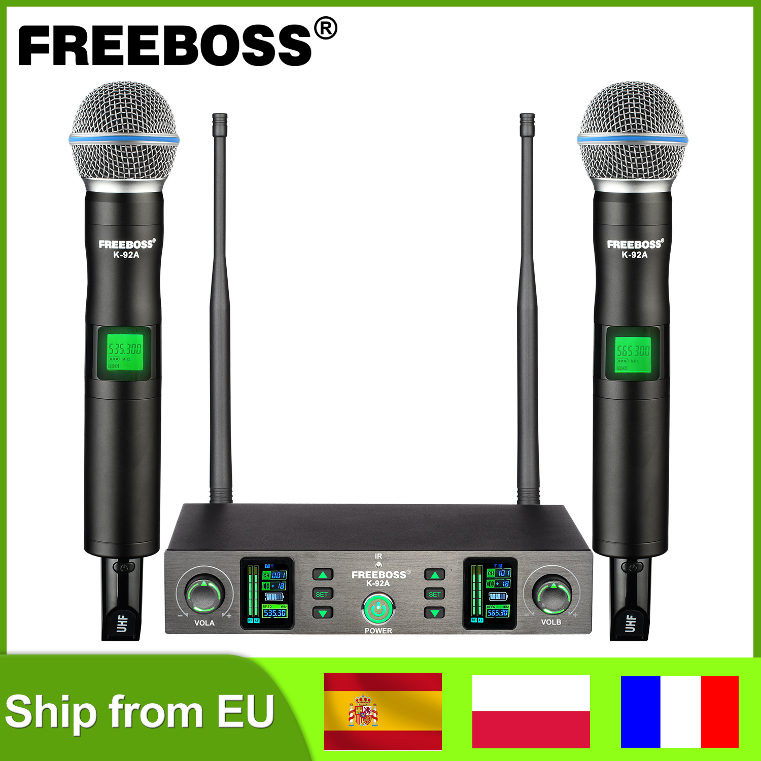 Compléter EBOSS Microphone sans fil 2 voies dynamique UHF 2 déterminer transmetteur réglable mort cardioïde fête église karaoké K-92A