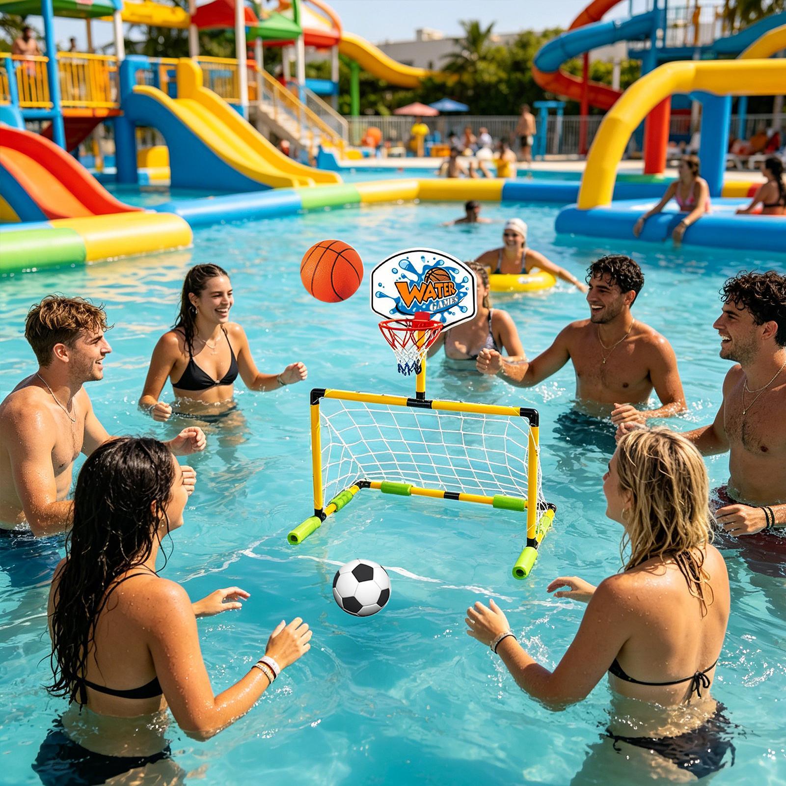 Conjunto de Basquete e Gol de Futebol 2 em 1 para Piscina, Jogo Flutuante com Pontuação, Brinquedos Interativos para Crianças e Adultos, Artigos para Festa na Piscina