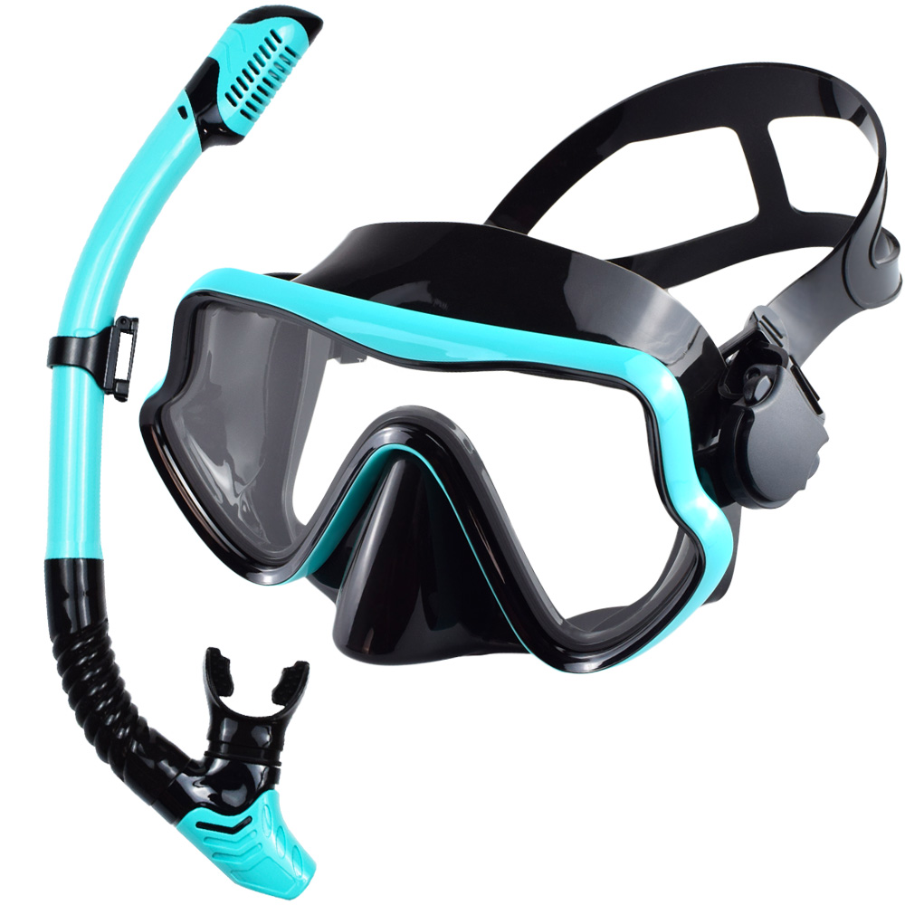 Máscara de mergulho snorkel conjunto para adultos vidro temperado profissional panorâmico equipamento natação treinamento snorkel kit