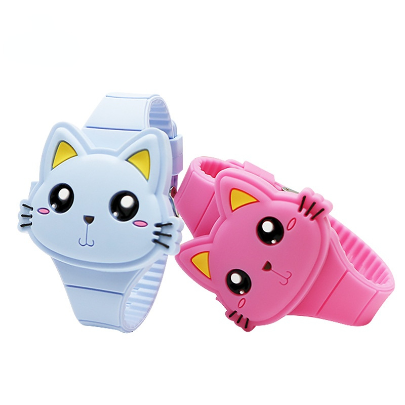 Moda crianças relógio bonito forma de gato led relógios digitais para meninas meninos bpa livre silicone banda clamshell design crianças relógio de pulso