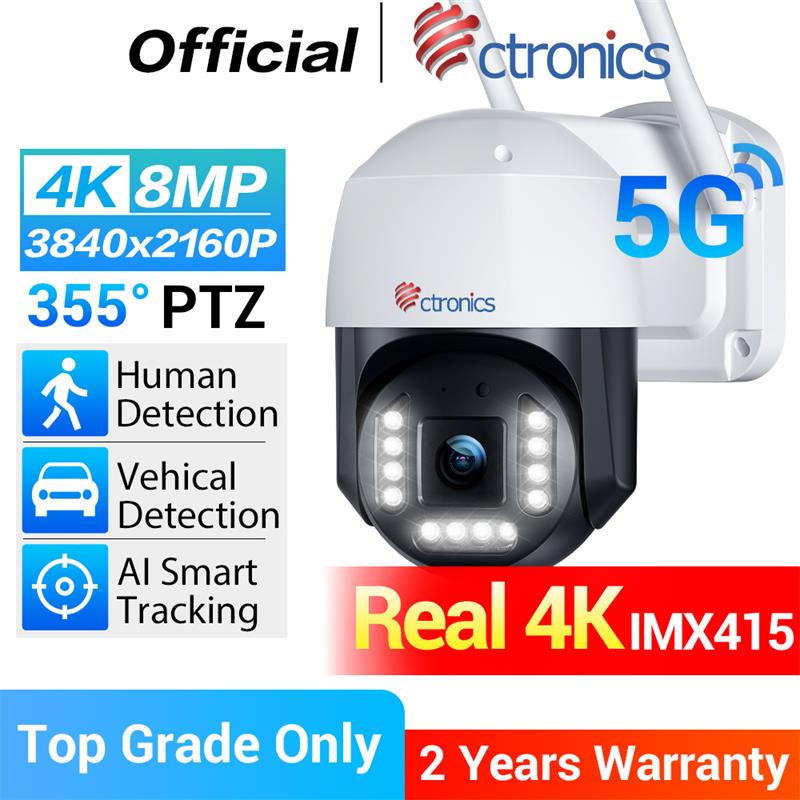 Ctronics real 4K กล้องวงจรปิดกลางแจ้ง5Ghz WiFi 8MP 3840x2160P การมองเห็นได้ในเวลากลางคืนสีเต็มรูปแบบกล้องเครื่องบันทึกภาพกล้องวงจรปิดติดตามอัตโนมัติ360