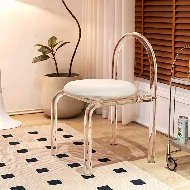 Silla de tocador acrílica, silla transparente de franela blanca, dormitorio, sala de estar, silla de tocador transparente de oficina
