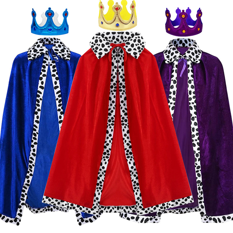 Adulto crianças capa rei príncipe cosplay traje coroa xale pai-filho atividade festa desempenho traje manto de halloween