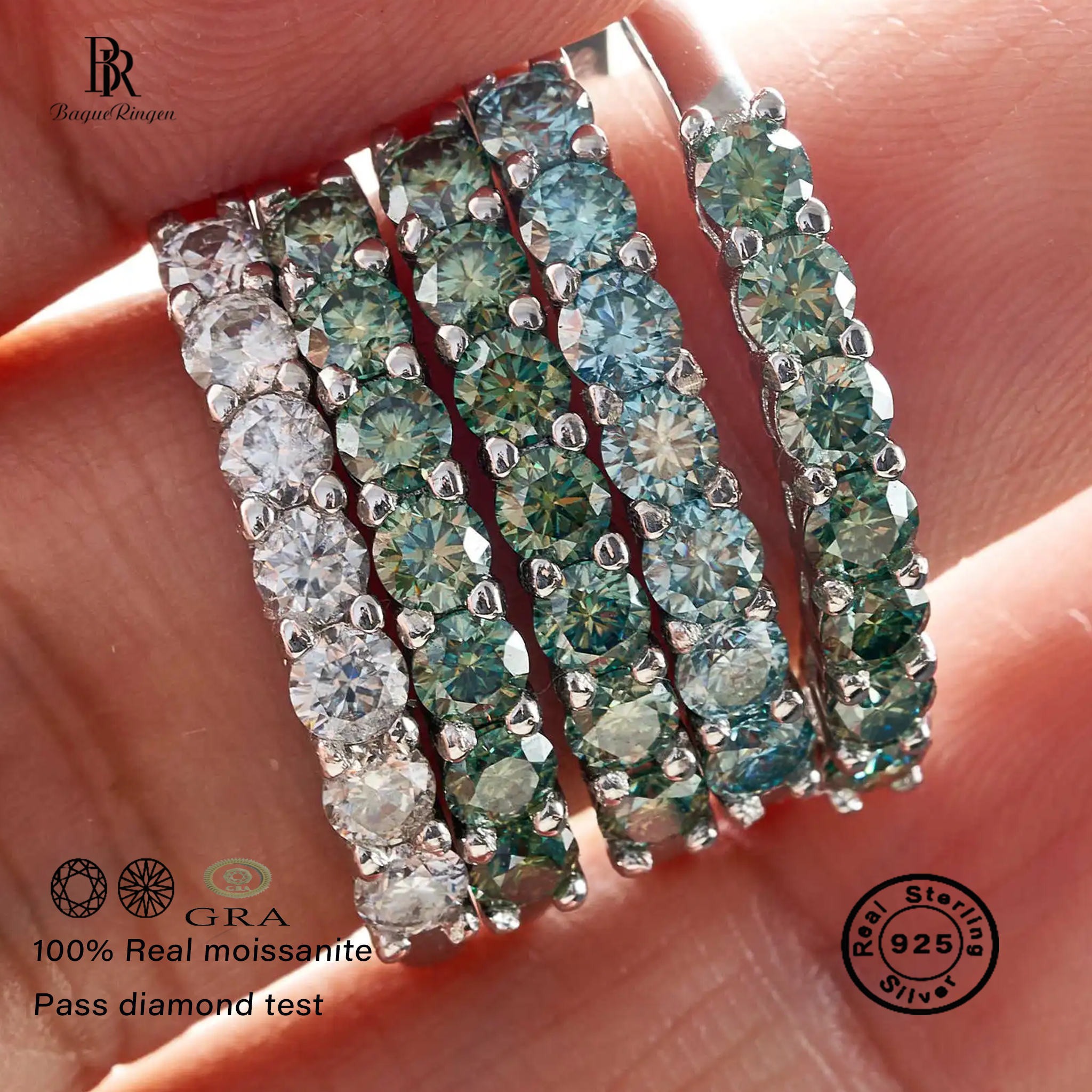 Bague ronde Moissanite en argent Sterling 0.7CT D couleur VVS1 EX, bague d'éternité pour femmes, fiançailles, mariage, bracelet de luxe, 925