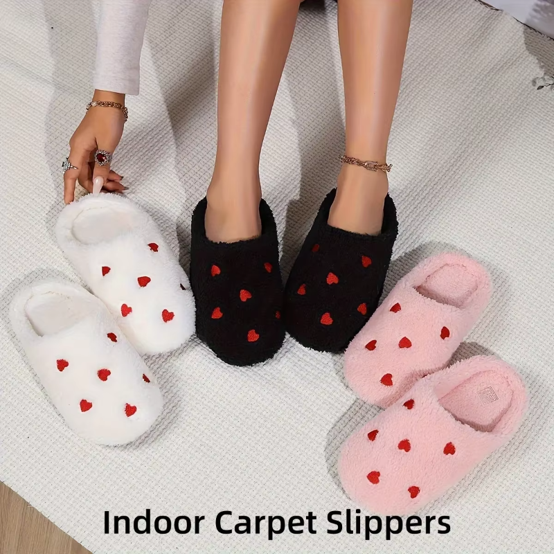 Alfombra de mujer, zapatos silenciosos de fondo suave, zapatos ligeros en forma de corazón para sala de estar, zapatillas de invierno cómodas y silenciosas para interiores