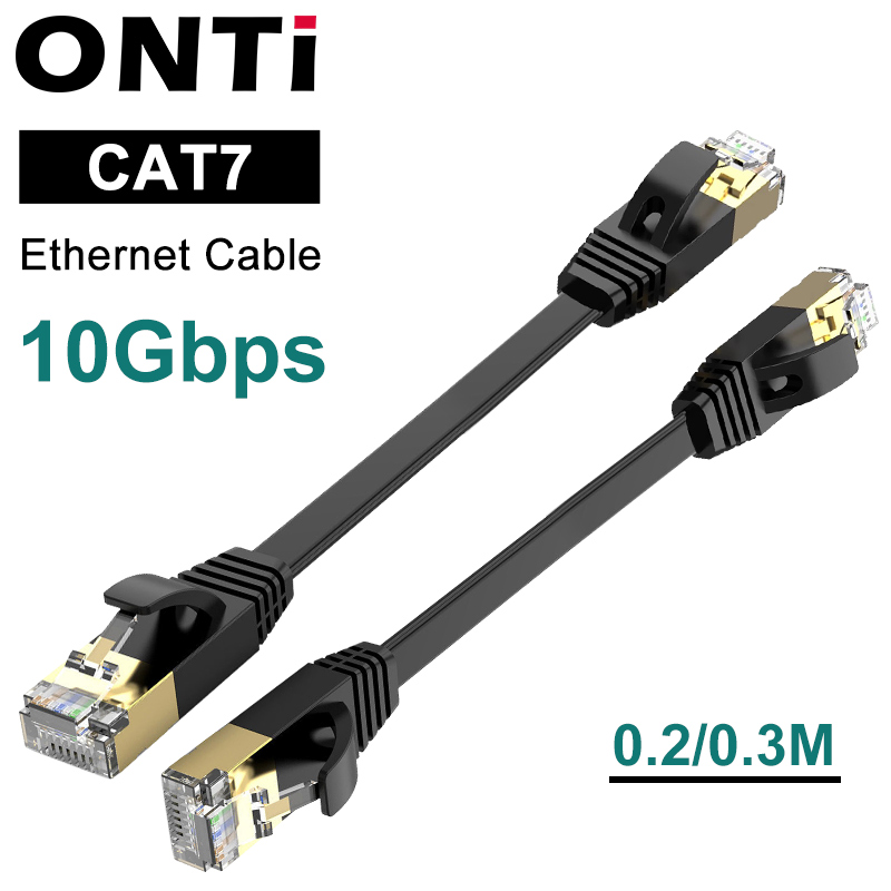 Kabel Ethernet CAT7 Flat Lan 0.2m 0.3m Kabel Jaringan RJ45 Kabel Lan Berpelindung UTP Flat untuk Panel Patch RJ45 untuk Modem Router
