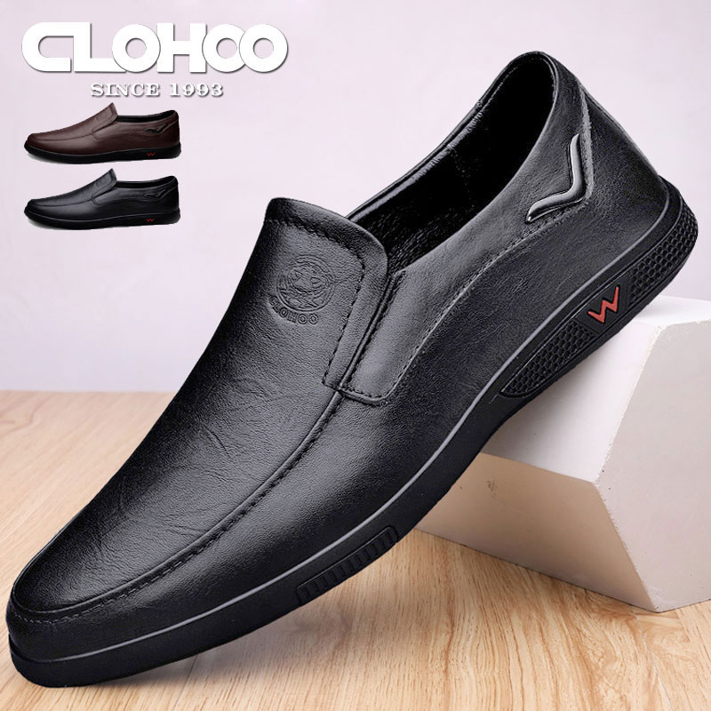 CLOHOO Herren-Business-Freizeitschuhe, handgefertigt, geschichtet, Rindsleder, Gummiboden, Lederschuhe für Büro und Freizeit