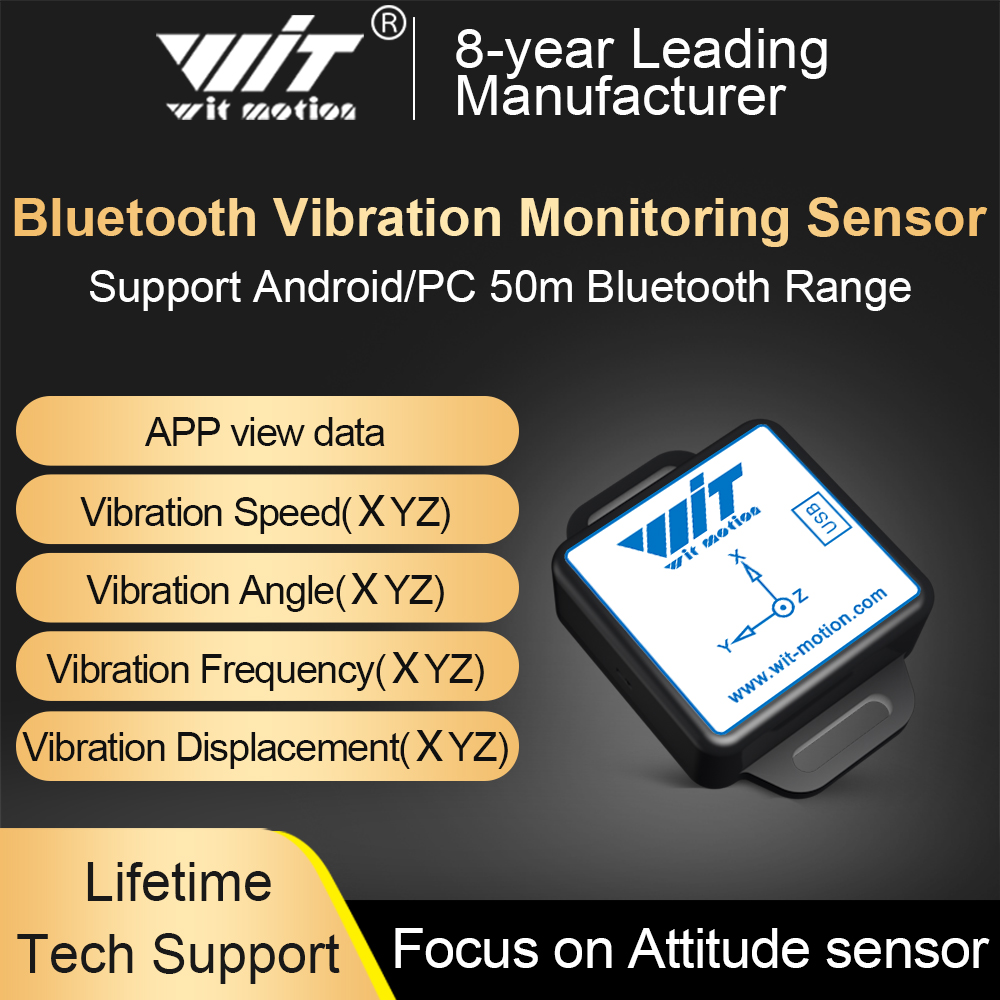 WTVB01-BT50 Sensore di vibrazione multi-connesso wireless Bluetooth 50 m, spostamento delle vibrazioni a 3 assi + velocità + amplitudine + angolo