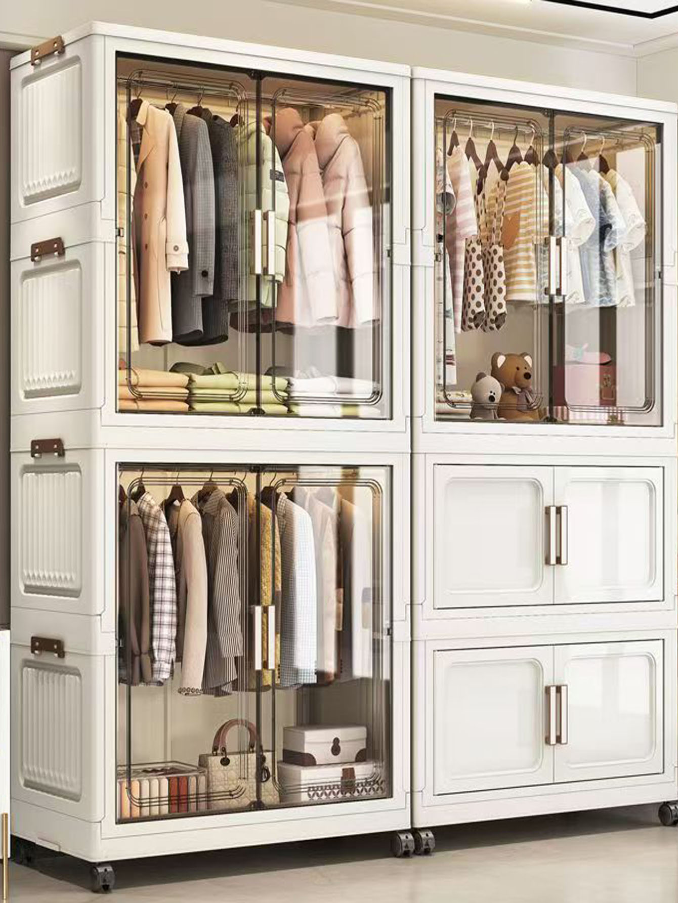 Multi-Functional Folding Storage Cabinet for Home Office Kitchen Bathroom Organizer with Doors White Black Gray