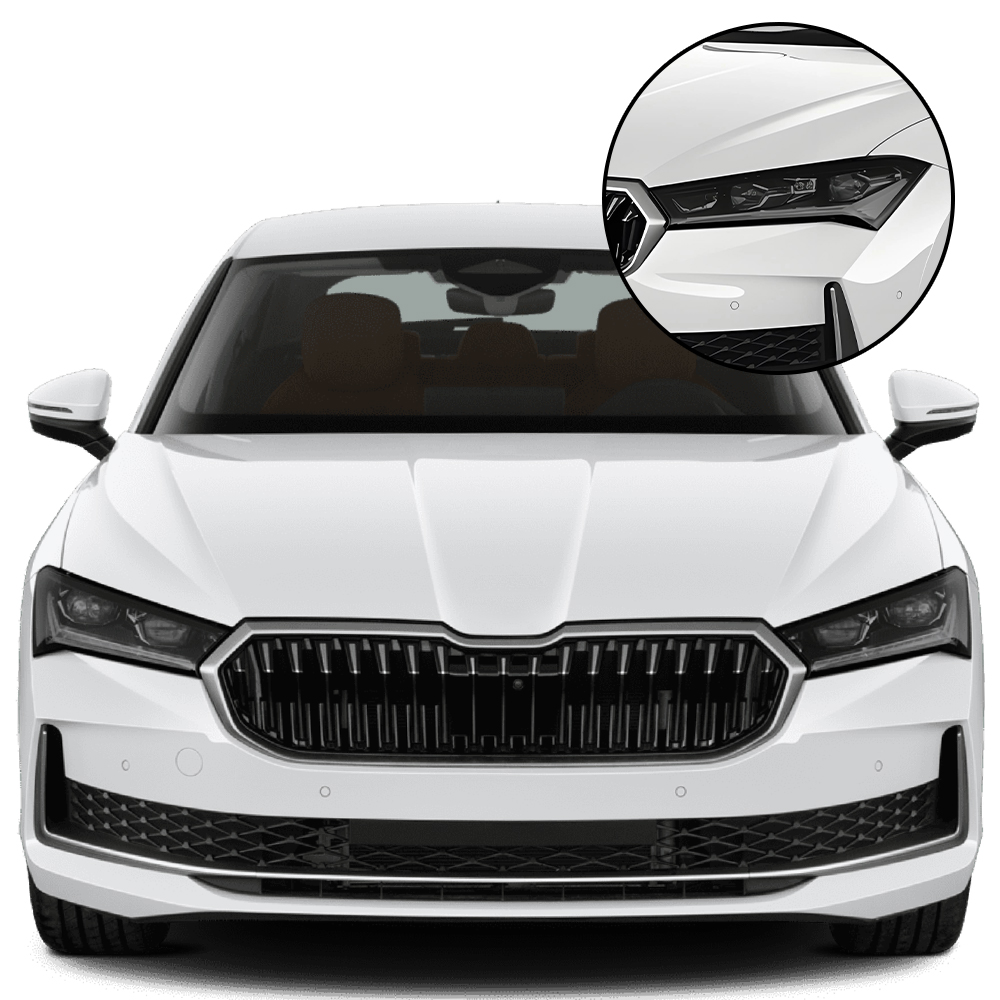 Cubierta Protectora de Faros Delanteros de TPU PPF Antiarañazos para Skoda Superb MK4 2026-2026, Vinilo Pre-Cortado Negro Ahumado de Alto Brillo
