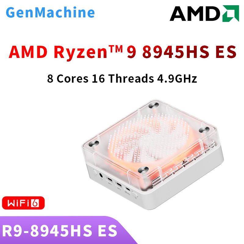 Genmachine Ryzen9 8945HS ES 7840HS 7940HS 8845HS 7640HS ES Mini PC Windows 11 WiFi 6 PC para juegos DDR5 4800MHz pantalla 4K ordenador