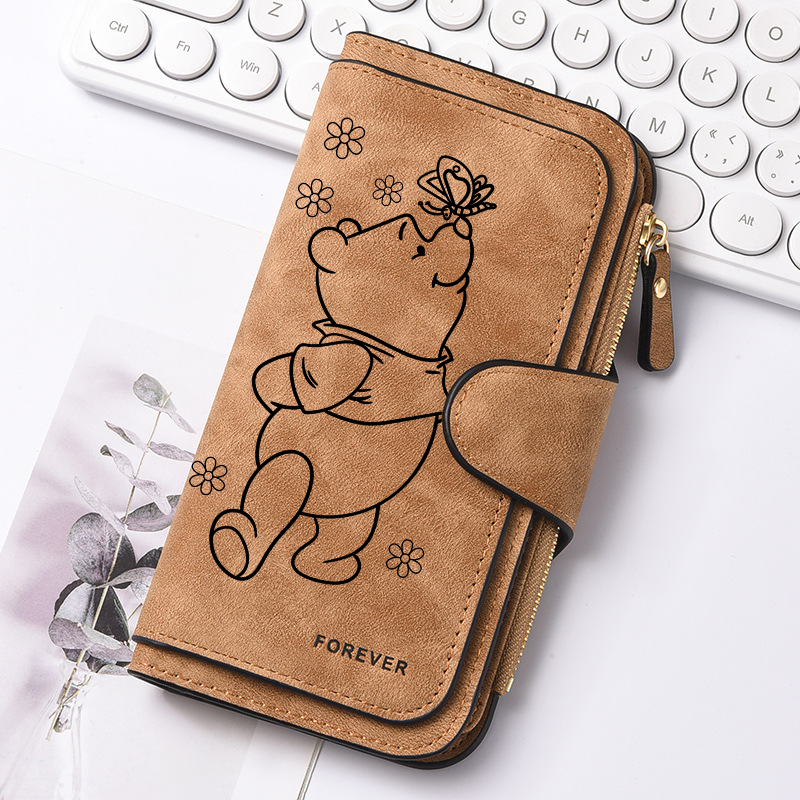 Carteiras femininas longas com zíper Winnie, bolsas com fivela, porta-moedas de couro, porta-cartões múltiplos, bolsa de grande capacidade, presente para meninas