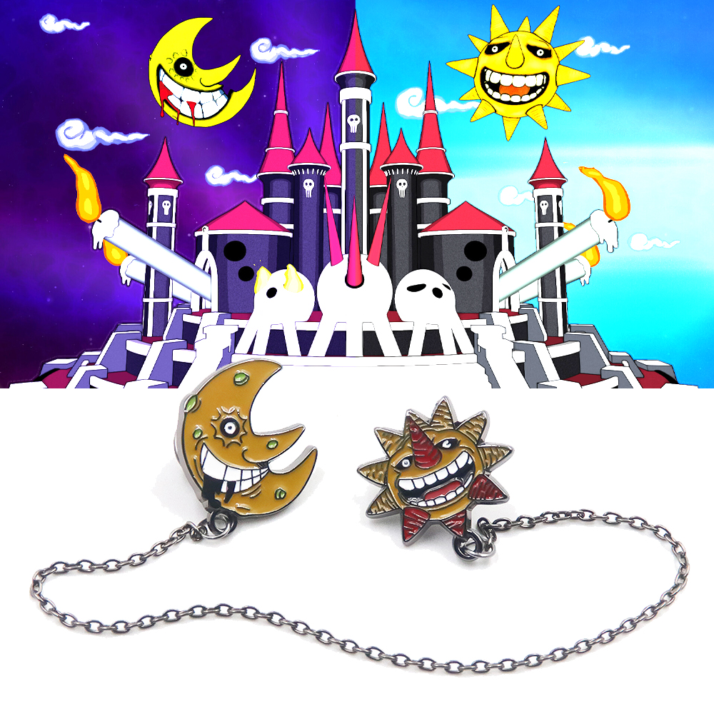 Anime Soul Eater Sonne und Mond Broschen Pin Cartoon Emaille Metall Kleidung Tasche Mäntel Revers Abzeichen Pin Anime Liebhaber Zubehör