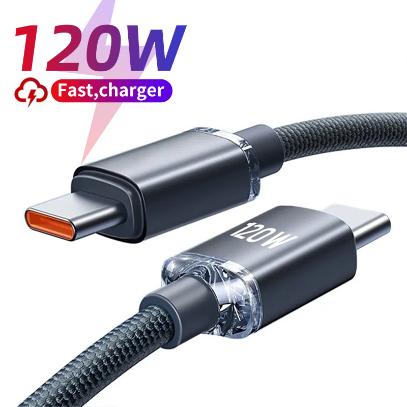 Кабель USB C — Type C мощностью 120 Вт для iPhone 15 Pro Max PD Шнур для быстрой зарядки данных для Xiaomi 14 Redmi Oneplus 12 POCO X6 OPPO Samsung