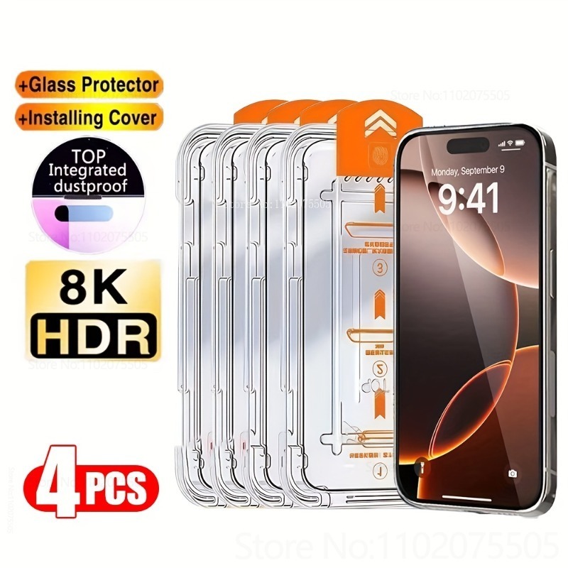 4 Buah Kaca Tempered Ultra HD untuk IPhone 16 Plus 17 Promax 14 Plus 15 Promax 11 12 Mini 13 Promax XR XS X Instalasi Bebas Debu