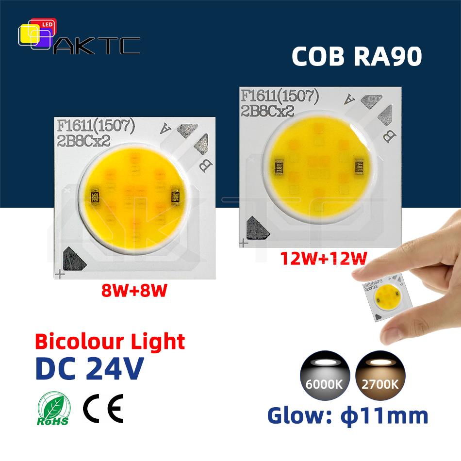 16*11mm LED COB Chip DC 24V 8W 12W BiColor Lampe Panel Warm 2700 + Weiß 6000K LED Strahler Flutlicht Downlight DIY Lichtquelle