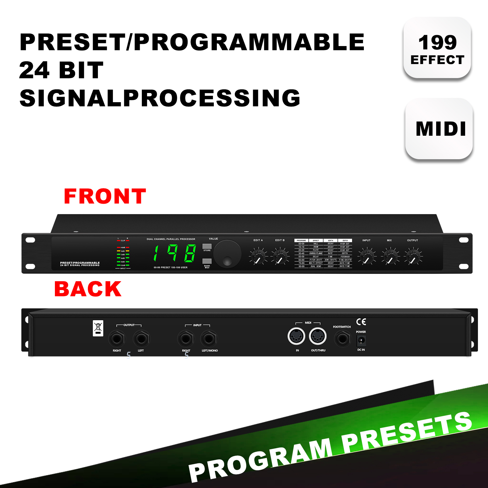 Ecualizador de procesador de audio con procesador DSP multiefecto de reverberación digital profesional