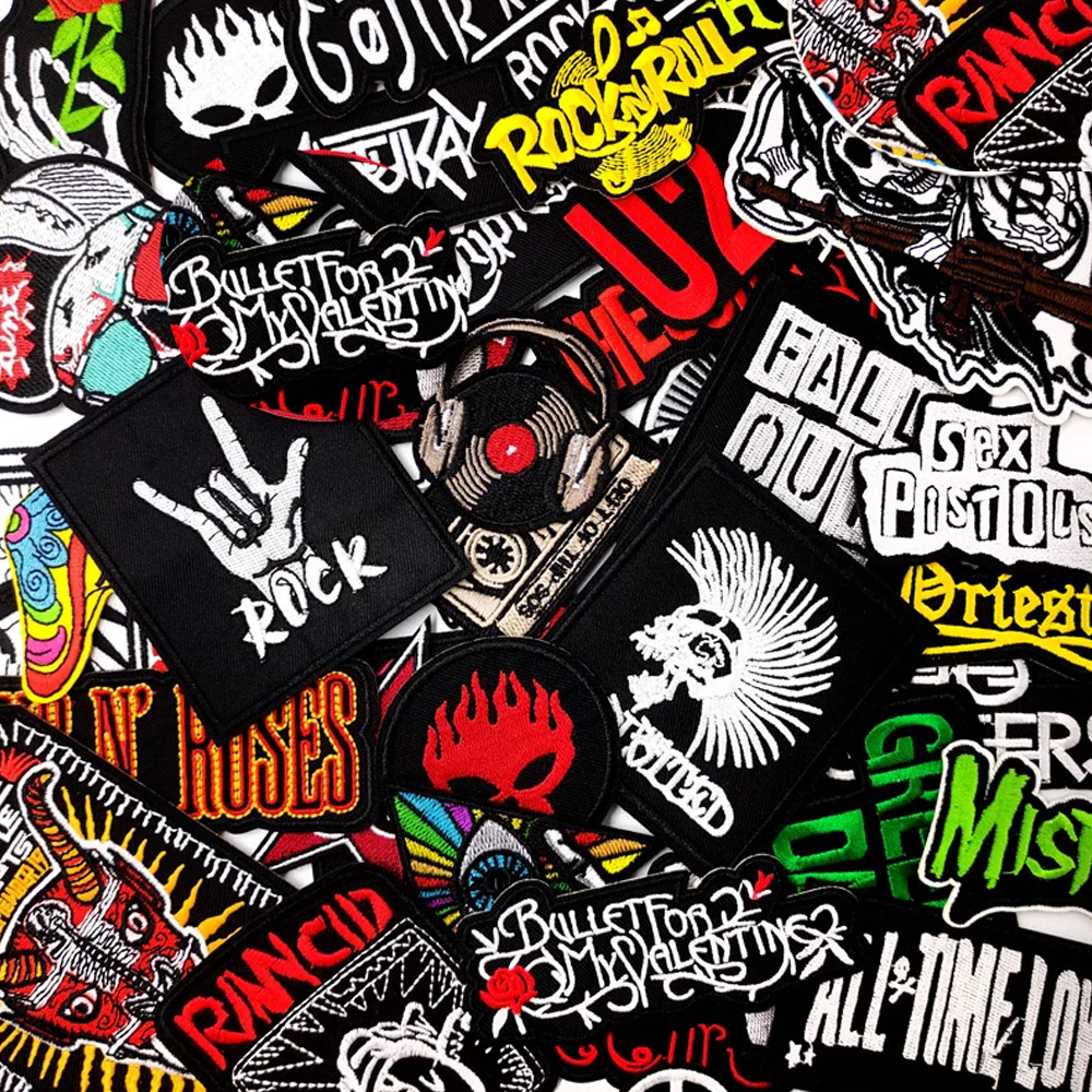 Crânio punk rock bandas estrela ferro em remendos vestuário costura tecido apliques feitos à mão para roupas música adesivos emblemas parches