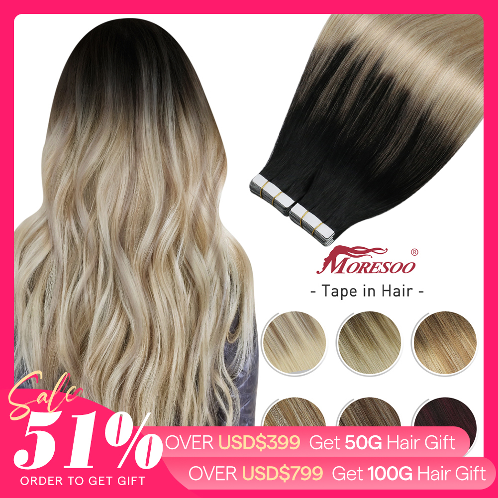 Moresoo Băng Keo Trong Con Người Làm Tóc Balayage Mái Tóc Vàng Remy Tóc Tự Nhiên Mềm Mại Sợi Ngang Thẳng Liền Mạch Tóc Băng Keo Trong tóc