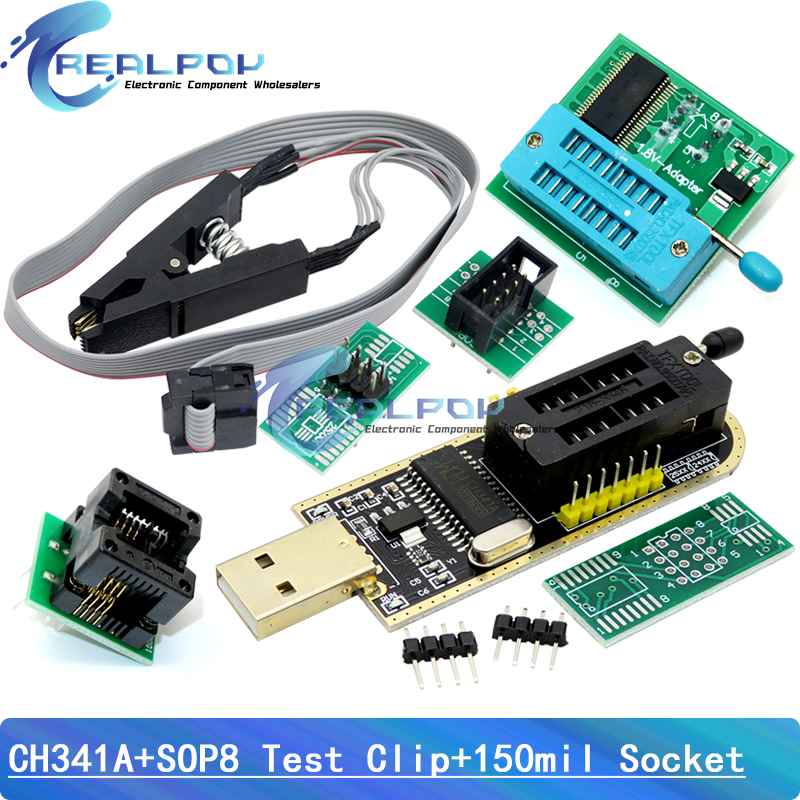 Adaptador de programador CH341A + adaptador SOIC8 + clip SOP8 con cable + adaptador de 1,8 V CH341A EEPROM Flash BIOS programador USB adaptador ZIF