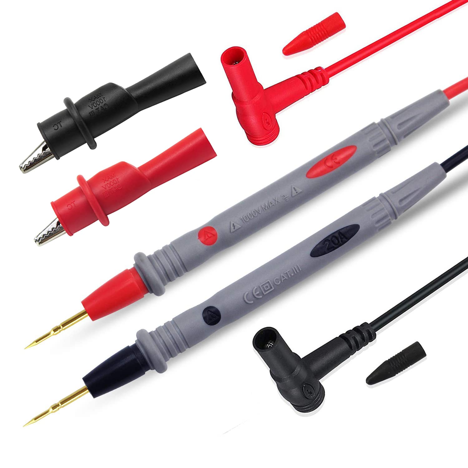 Kit de cables de prueba para multímetro, conector Banana con pinzas de cocodrilo de empuje, sondas afiladas de precisión, prueba eléctrica Digital de 1000V 20A