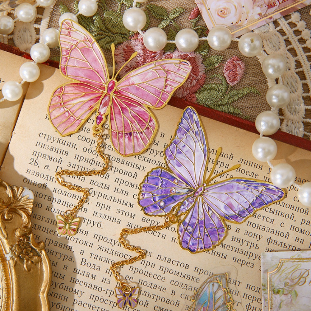 Aesthetic Butterfly Metal Bookmark Colorful Bronzing Bookmark With Chain Gifts For Book Lovers Readers Writers Friends Adults