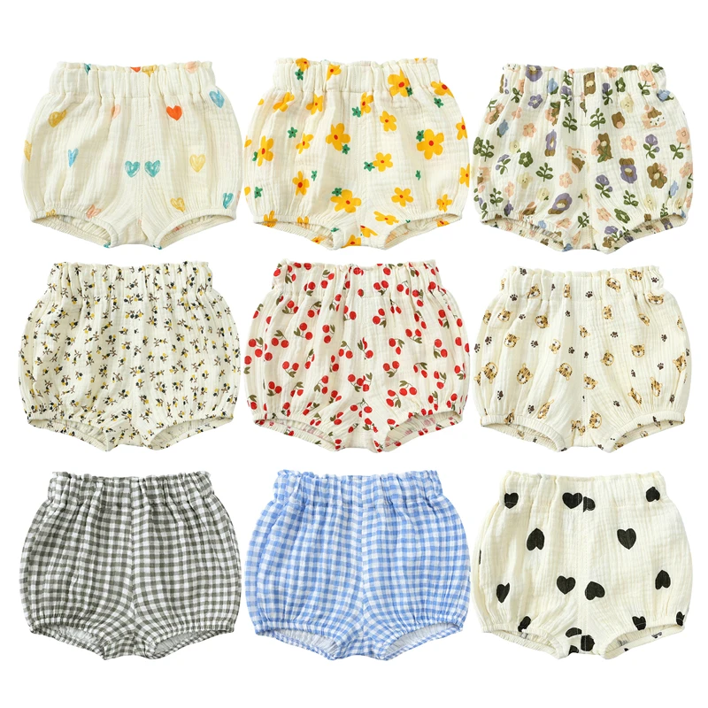 2025 criança bebê verão shorts algodão linho dos desenhos animados respirável crianças lounge roupas para 3m-6t menino menina coreano bonito pp calças