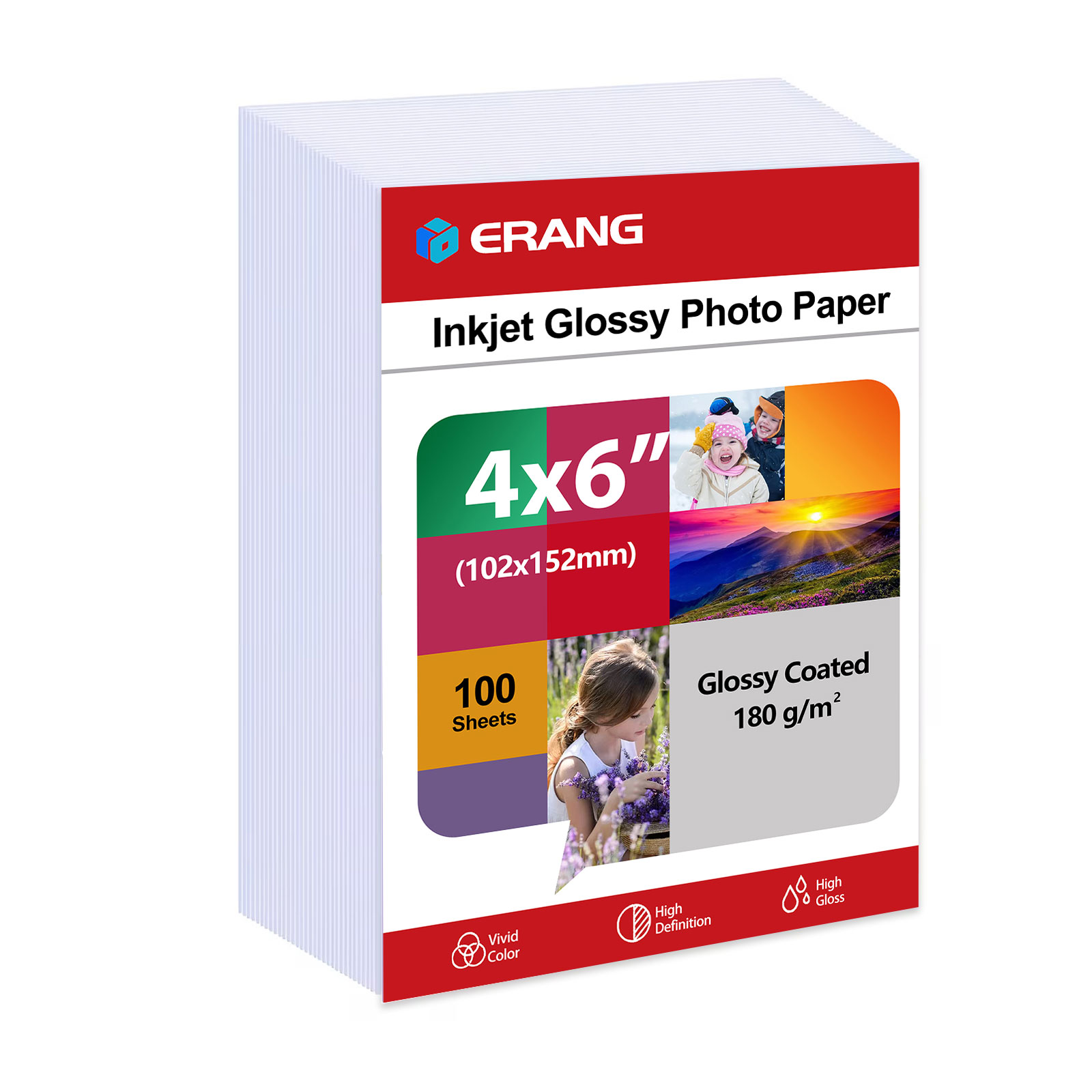 Papel Fotográfico Premium Brilhante 180g/200g/230g, 100 Folhas 4x6 polegadas (10,2cmx15,2cm), Papel para Impressão de Fotos e Brochuras