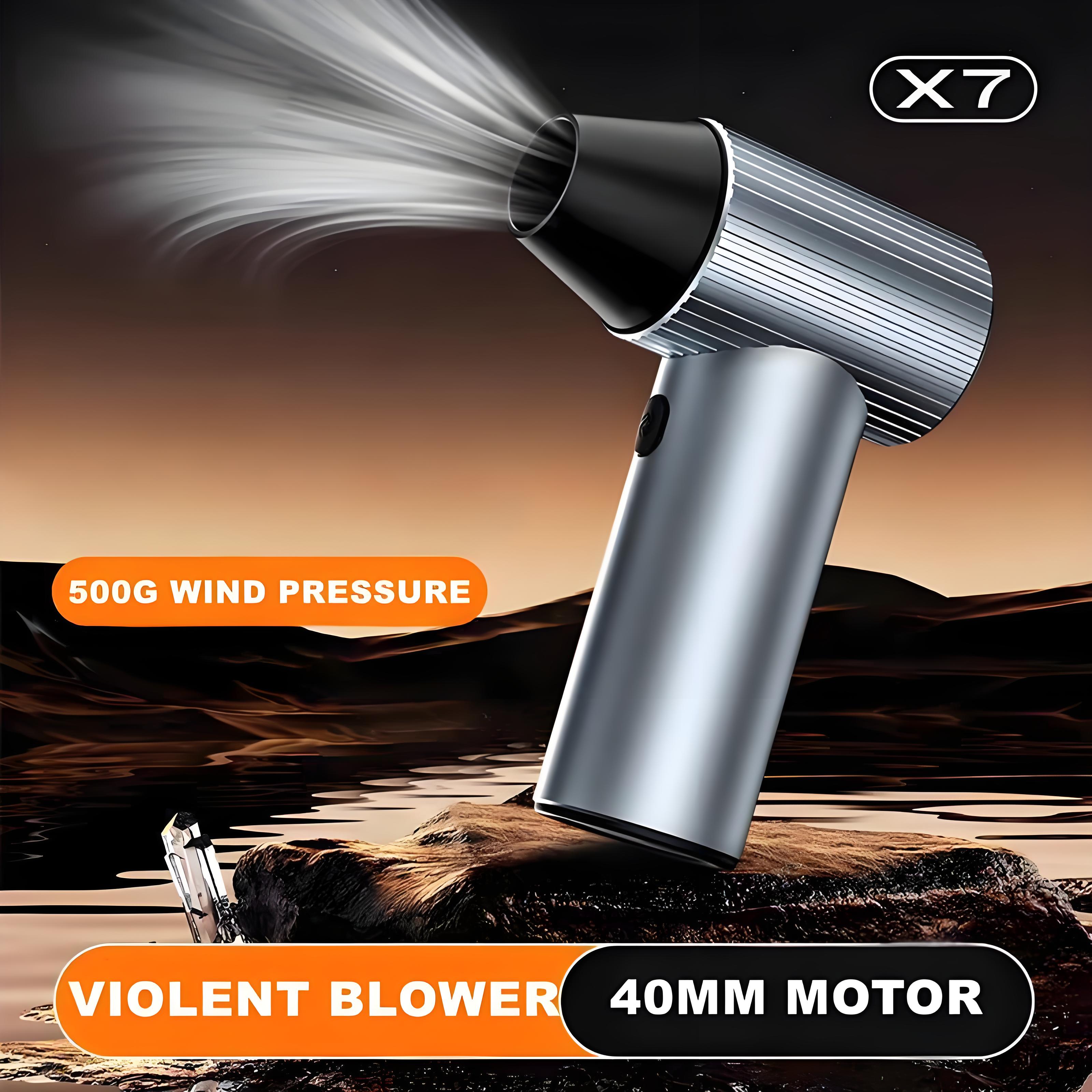 X7 Violent Blower 500 г Бесщеточный двигатель под давлением ветра 40 мм Турбоструйный вентилятор с 3 насадками Выдув пыли Очистка клавиатуры Воздуходувка
