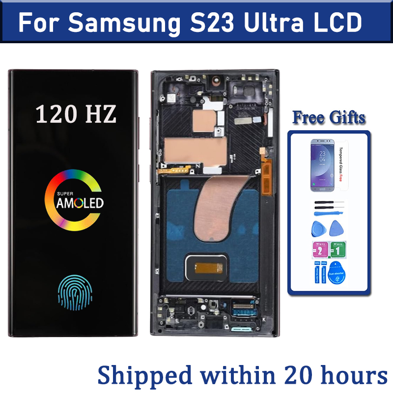 AMOLED-дисплей для Samsung Galaxy S23 Ultra S918, ЖК-дисплей, цифровой сенсорный экран, поддержка отпечатков пальцев, S-Pen S918B S918B/DS