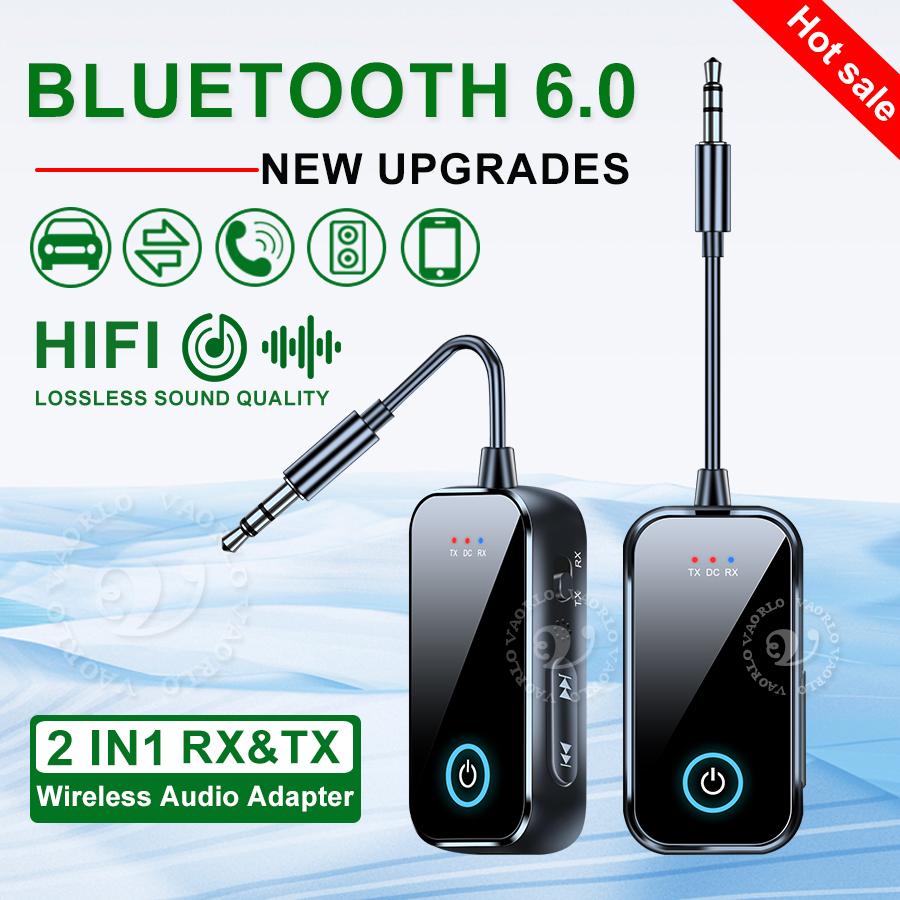 Nouveau récepteur/émetteur audio Bluetooth 6.0 amélioré pour voiture, interface AUX 3,5 mm, musique stéréo Hi-Fi, adaptateur audio sans fil pour avion, avec microphone HD, pour kits mains libres, ordinateurs, téléviseu