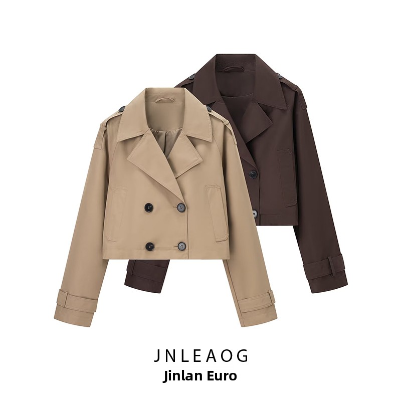 JNLEAOG Abrigo Corto de Otoño para Mujer, Nuevo Diseño con Doble Solapa y Doble Botonadura, Cortavientos 3046259704